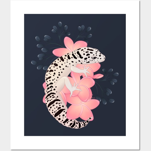 Leopard Gecko, Mack Super Snow, and Frangipani Flowers Wall Art by anacecilia